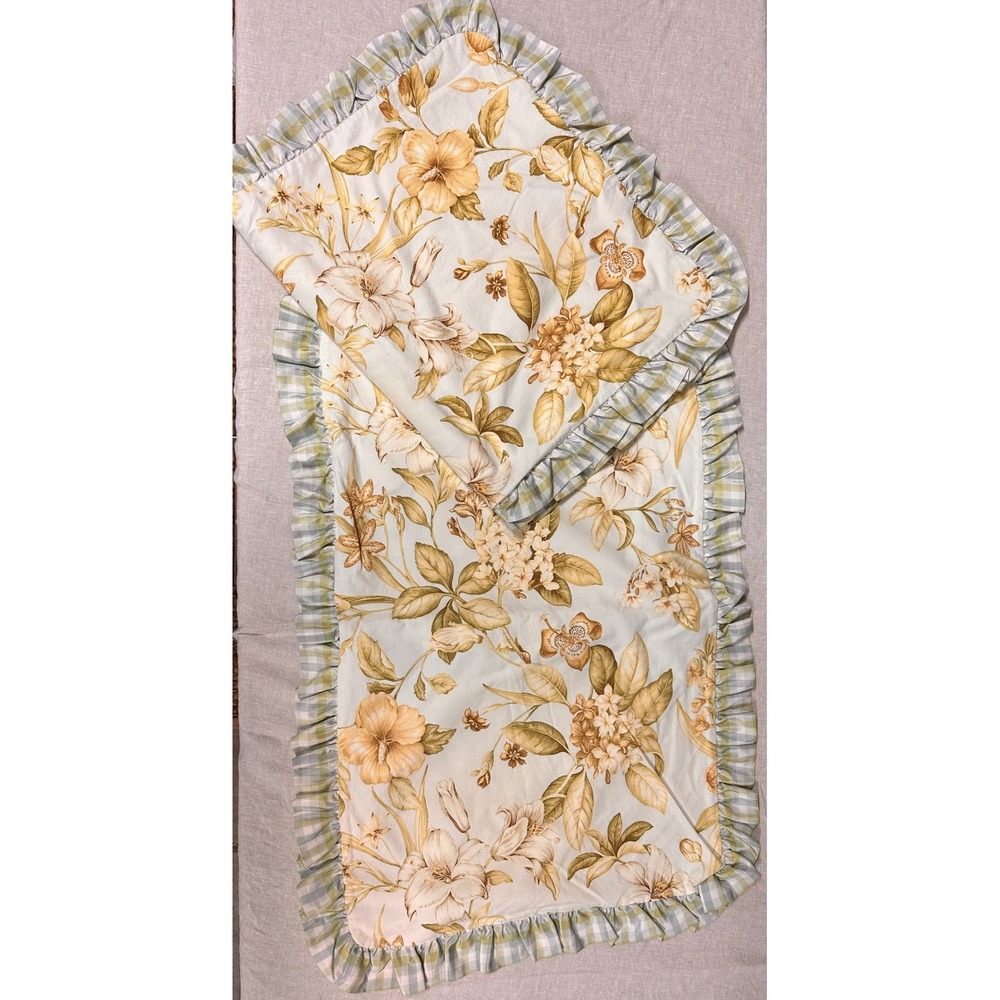 Williamsburg Waverly King Pillow Shams Floral Botanical Gingham Ruffle Cream Tan